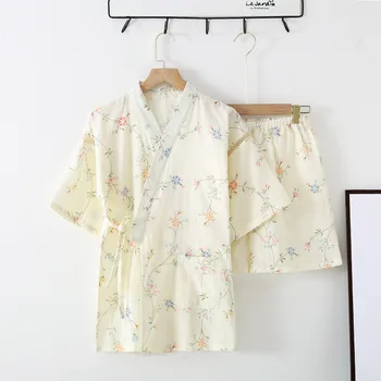 японские шорты с коротким рукавом, женские пижамы для сна, кимоно из 100% марли, хлопка, сладкие пижамные комплекты с V-образным вырезом, женские пижамы для сна, халат