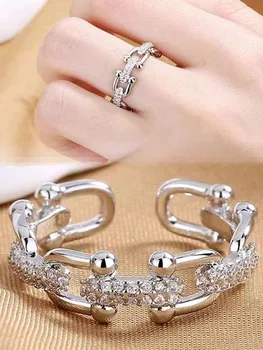 Полое кольцо-цепь в корейском стиле для женщин Высококачественные ювелирные изделия из нержавеющей стали Модные открытые нишевые роскошные кольца на указательном пальце