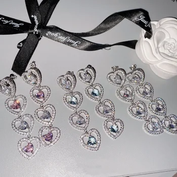 Новые длинные серьги с розовым сердцем для женщин Пирсинг Роскошные дизайнерские ювелирные изделия Элегантная эстетика Мода Y2K Свадебные подарки на помолвку