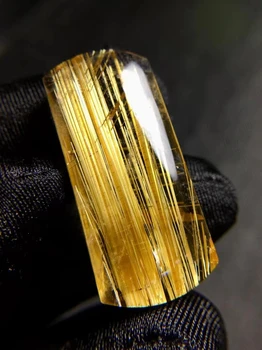  Натуральное золото Рутилированный кварц Прямоугольный Кулон Ожерелье 32,6 * 15,1 * 6,4 мм Ретилированное 18-каратное золото Женские Мужские Ювелирные Изделия AAAAAAA