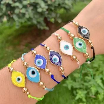 10 шт. Новая мода дизайн Турция глаз браслеты для подарка регулируемый веревочный браслет для женщины браслет из золотых бусин красивые ювелирные изделия