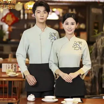 Официант Ресторан Рабочая одежда с коротким рукавом Женская летняя столовая Ресторан Отель Китайский ресторан с горячим горшком Китайская характеристика