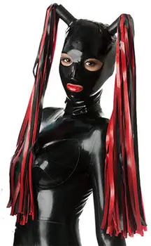 Handamde Латексный капюшон с двойными латексными париками для выступления Резиновая маска Косплей Клуб Одежда Хэллоуин Костюмы для женщин