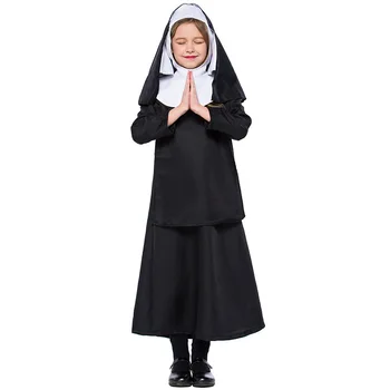 Дети Девочки Монахиня Костюм Дети Религиозная Церковь Монастырь Костюмы Косплей Пасха Пурим Хэллоуин Маскарадное платье для вечеринки