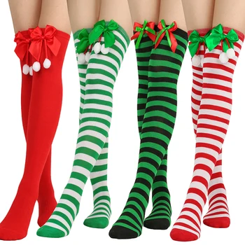 1 пара рождественских украшений носки полосатые длинные чулки теплые высокие носки для женщин и девочек модные полосатые гольфы