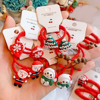 1 пары корейские рождественские эластичные резинки для волос Санта-Клаус Дети Голова Веревка Мультфильм Кольцо для волос Рождественские аксессуары для волос для девочек