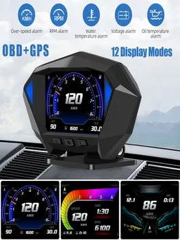 Auto OBD2 + GPS HUD Проекционный дисплей Универсальный автомобильный цифровой спидометр Многофункциональная сигнализация превышения скорости для безопасного вождения