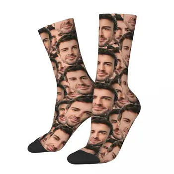 Смешной Фернандо Алонсо Смешное лицо Унисекс Зимние носки Теплые счастливые носки Уличный стиль Сумасшедший носок
