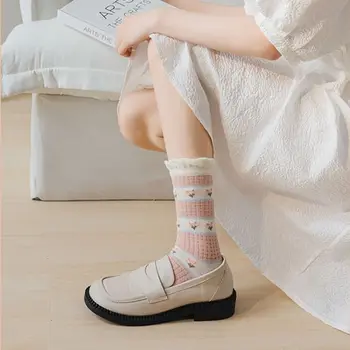 Летние дышащие полосатые освежающие прозрачные кружевные носки женские стеклянные шелковые носки с мультяшным принтом чулочно-носочные носки в корейском стиле